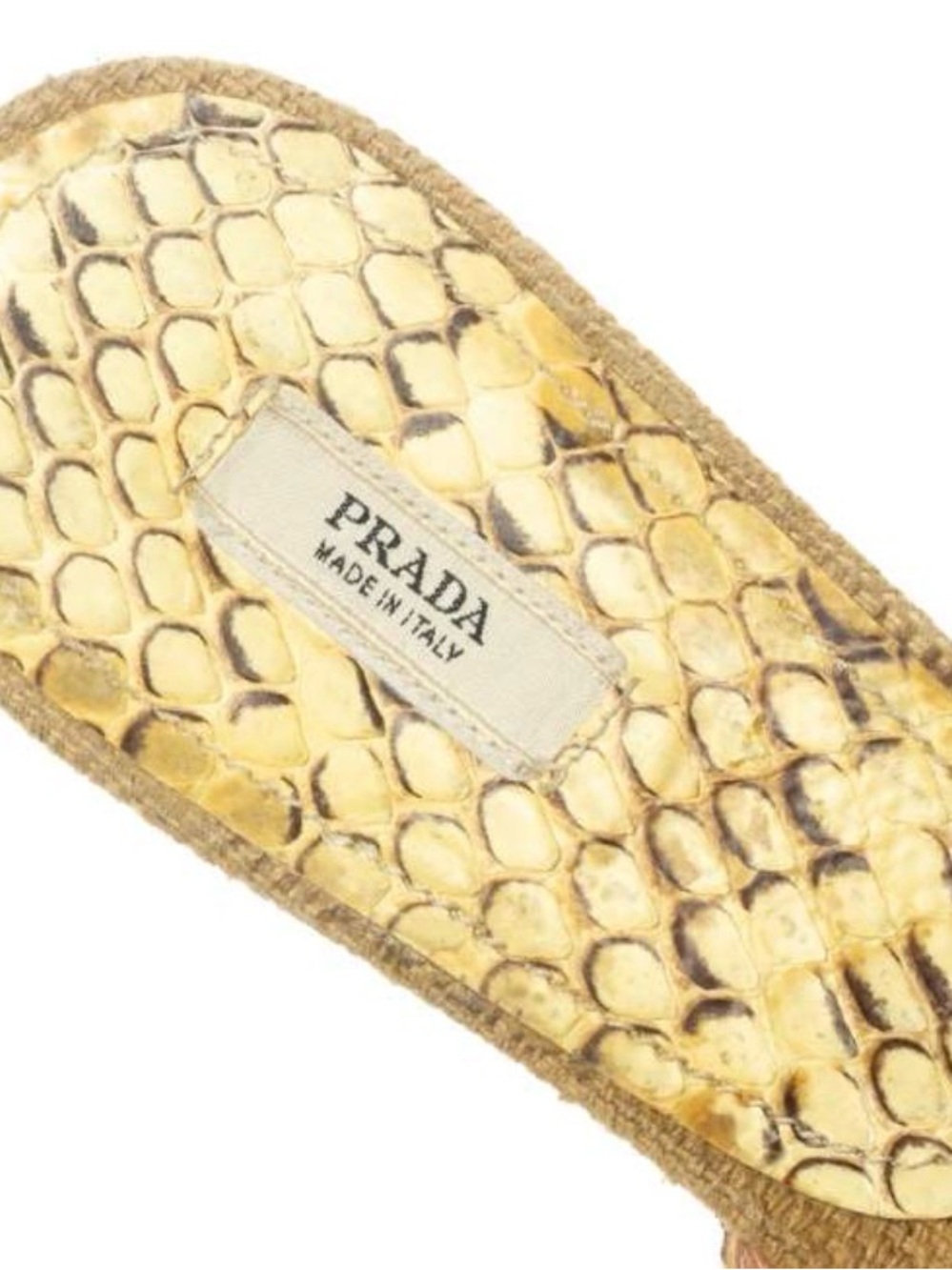 Prada Gold Textured Jute & Python Snakeskin Women’s Heels - Picture 4 of 15